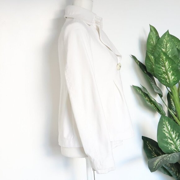 Mango White Cotton Denim Jean Double Breasted Jacket Blazer Short Coat Size 8 - Picture 5 of 9